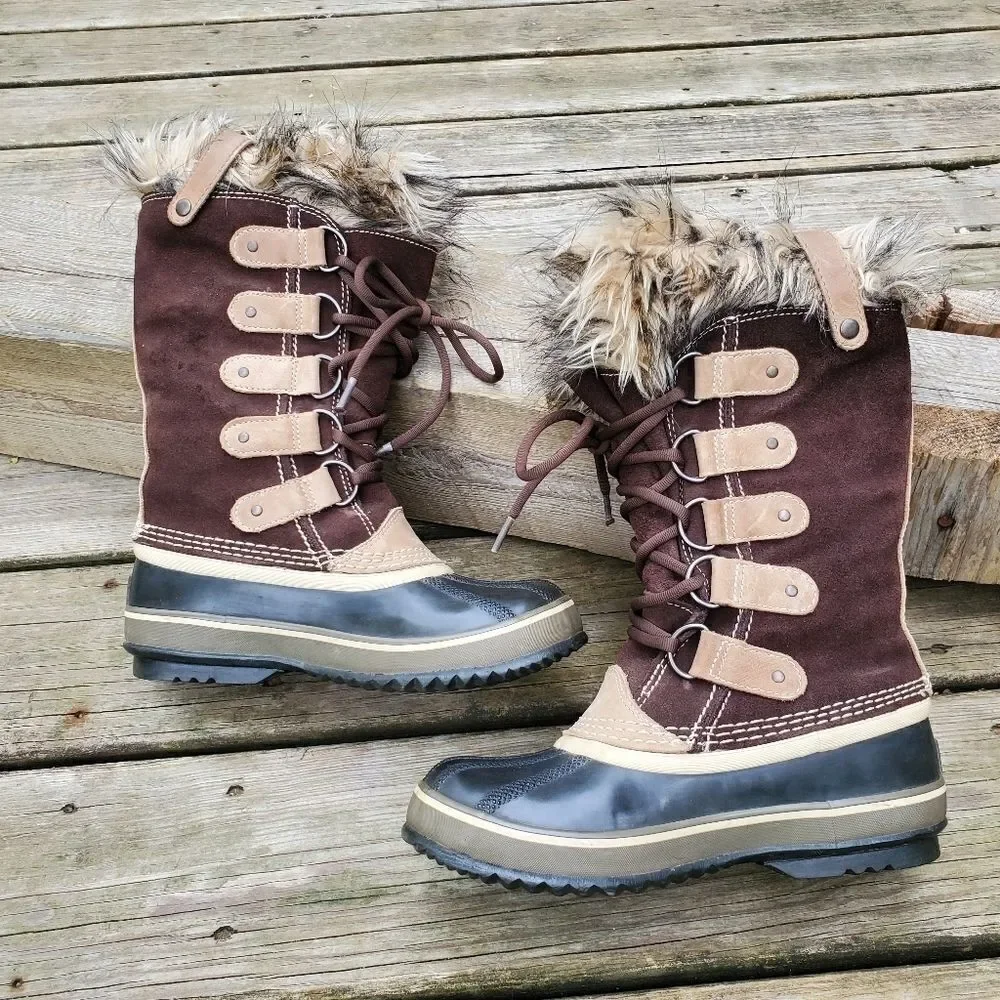 Sorel Joan Of Arctic 1540 Tall Faux Fur Cuff Winter Snow Duck Boots Woman's‎ 6
